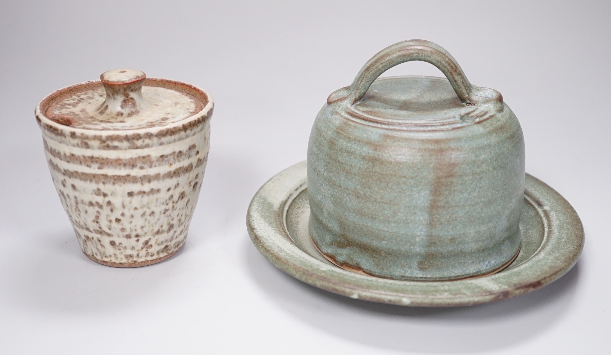 John Leach, Nick Rees, Mark Melbourne - lidded preserve jar, together with a cheese dome, (2)